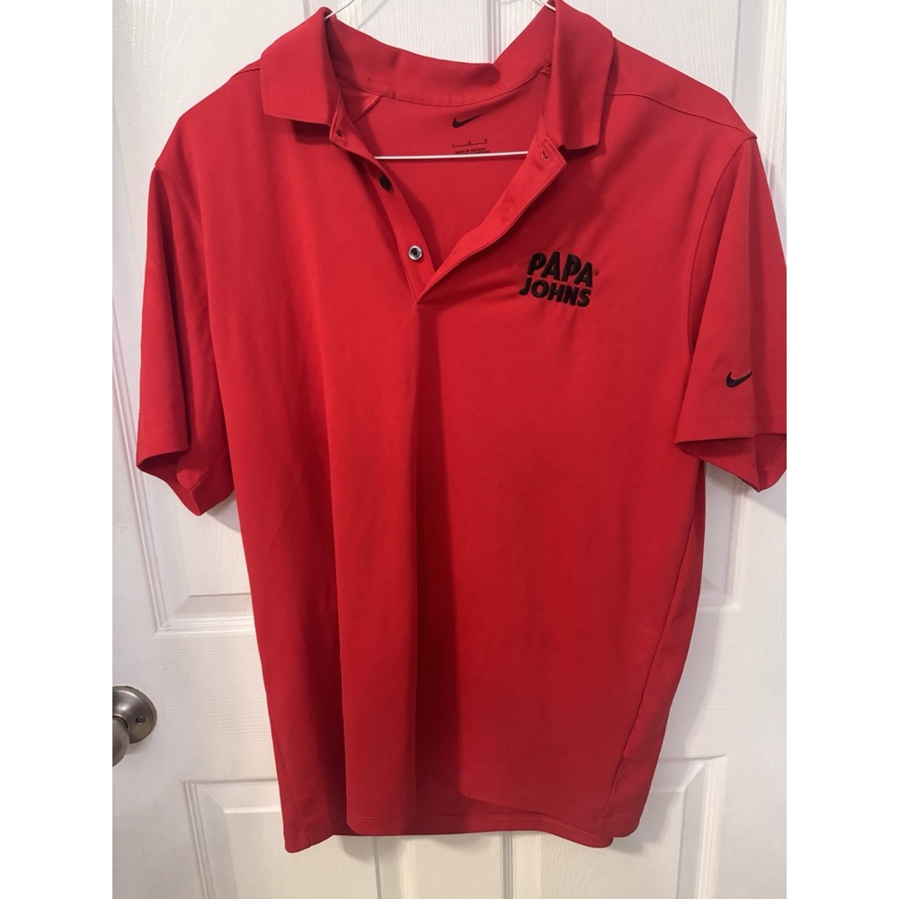 Nike Drifit Red Men's Papa John's Logo Embroidered Red Polo L Pizza Short Sleeve